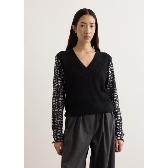 Dries Van Noten Tomina Silk Sleeve V Neck Sweater in Black L - Picture 1 of 5